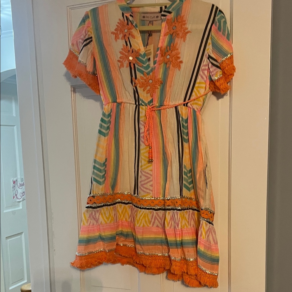 Colorful Striped Casual Dress with Orange Accents